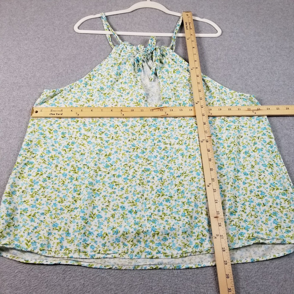 Time and Tru Halter Tank Top Women 2XL XXL 20 Blue Green Floral Drawstring Neck - Picture 8 of 9